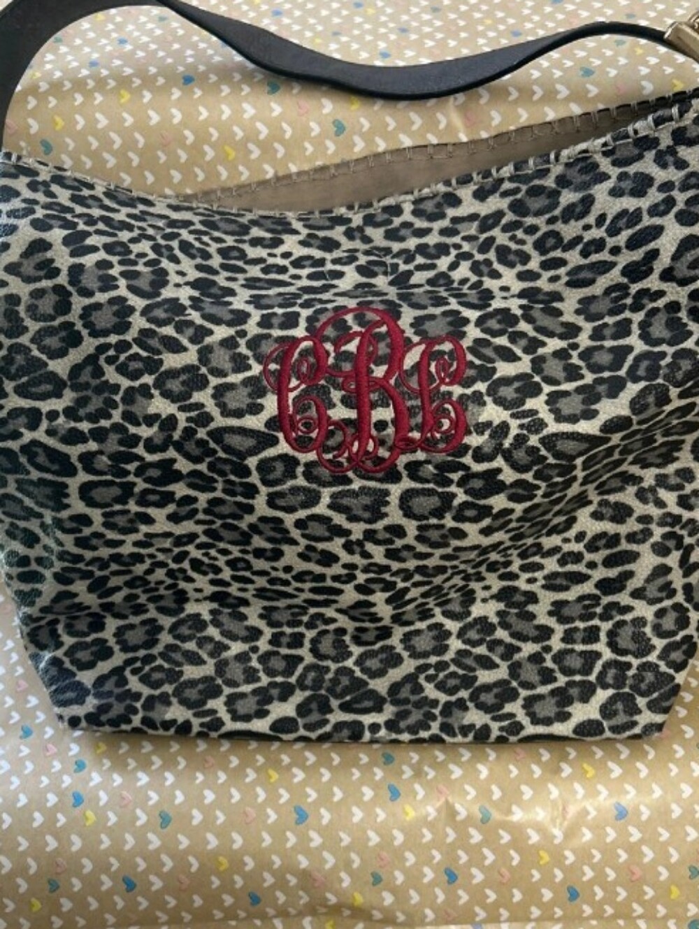 Concealed Carry Purse Leopard Print Shoulder Bag with Red Monogram